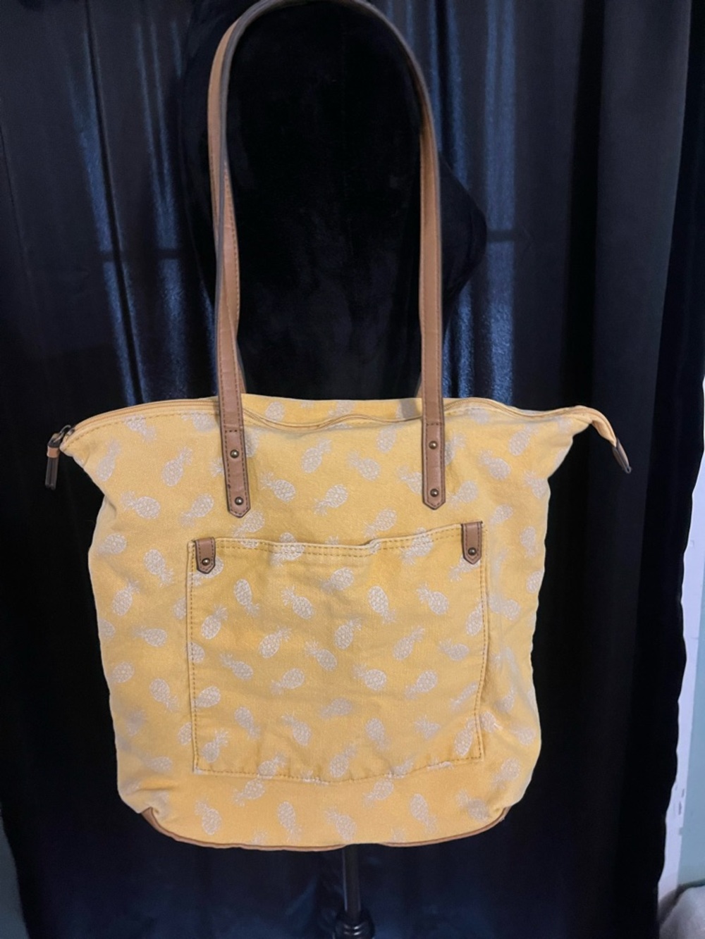 Sonoma Yellow Pineapple Tote with Tan Handles